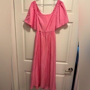 Open back, flutter sleeve midi dress